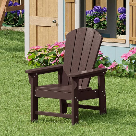 Costaelm Kids Adirondack Chair Set of 4, Plastic Outdoor Kids Chair Toddler Patio Furniture and Outdoor Children Picnic Activity Lawn Chair for Garden, Patio, Backyard & Beach, Dark Brown