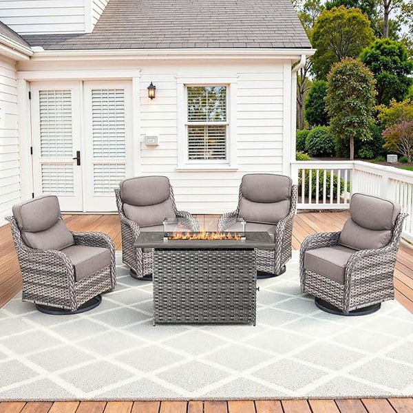 Luxury High Back Patio Furniture Set with Fire Pit Table and 6-Inch Thick Cushions - Photo 1