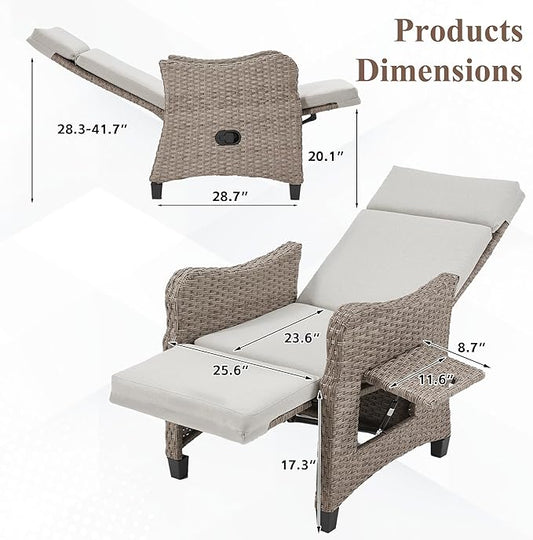 HOMREST Outdoor Recliner Chair with Flip-up Table, Wicker Reclining Chair with 150°Adjustable Backrest, Rattan Armchair with Integrated Footstool & Removable Cushion for Gardens, Light Gray