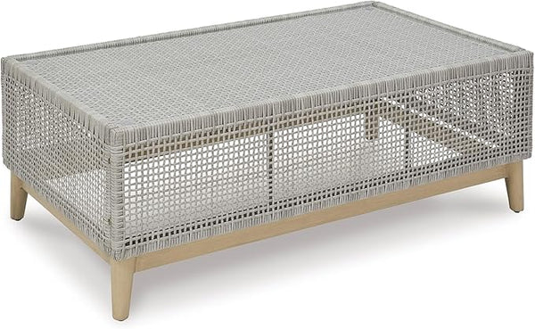 Signature Design by Ashley Seton Creek Casual Resin Wicker Outdoor Coffee Table with Tempered Glass Tabletop - Photo 1