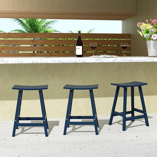 WestinTrends Malibu Malibu 24 Inch Counter High Saddle Stools (Set of 3), Navy Blue