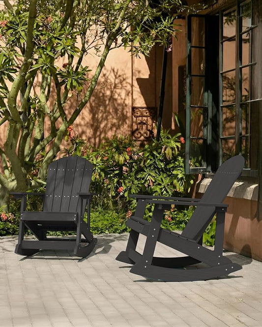 YEFU Outdoor Rocking Chair Set of 4,Adirondack Rocking Chair,Patio Rocker Chair with Wide Back,Oversized Rocker Chair Look Like Real Wood, for Lawn, Porch, Backyard, Indoor and Garden(Black)