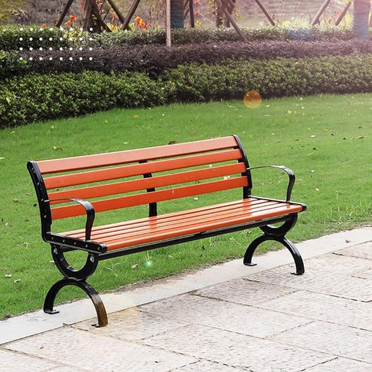 Outdoor Garden Benches, Metal Garden Bench, 2-3 Person Seat Loveseat Chairs Patio Bench Chair with Backrest,Solid Wood slatted seat and Galvanized Frame,300kg Weight Capacity(150x43x72cm)