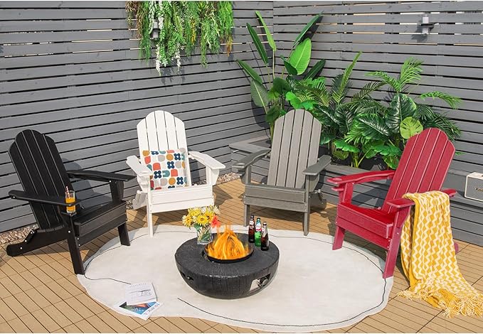 Giantex Adirondack Chair, Outdoor Folding Chairs, HDPE Weather Resistant Patio Chair with Built-in Cup Holder, Lawn Chair for Yard, Balcony, Deck, Outside, Campfire, Plastic Fire Pit Chair (1, Red)