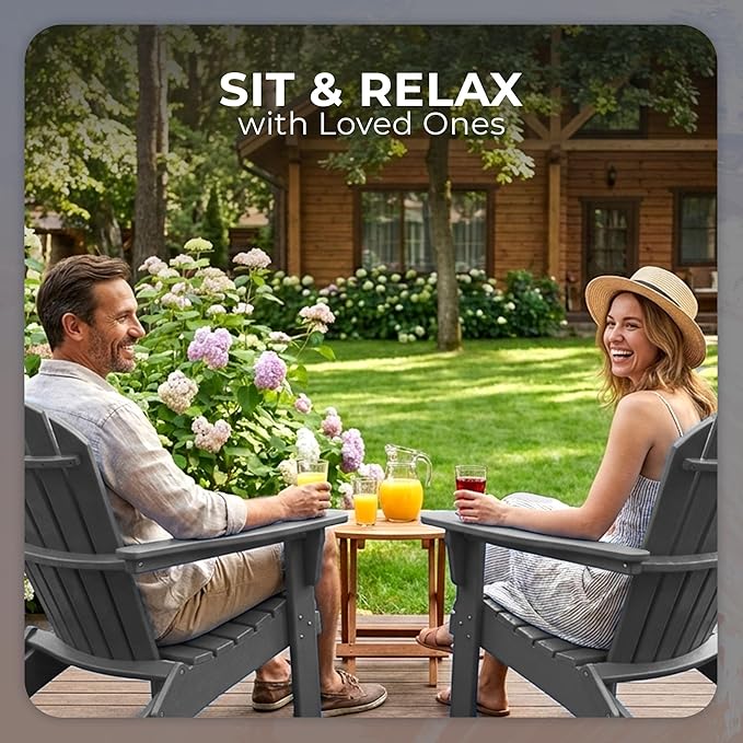 Ecommersify Folding Adirondack Chair with Cup Holder - (Dark Gray) - Heavy Duty Recycled Poly Lumber Folding Chair - Amish Crafted Outdoor Furniture - Made in USA