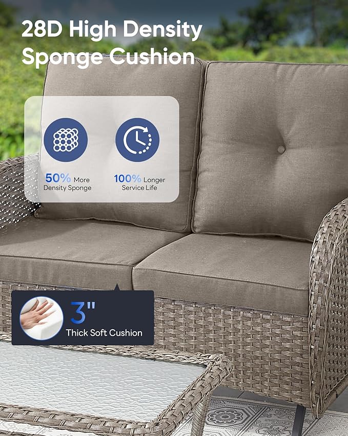 Outdoor Glider Bench-2 Seater Patio Glider Loveseat with High Back and Deep Seating Outdoor Couch for Deck Porch Garden Balcony Poolside-Grey/Grey