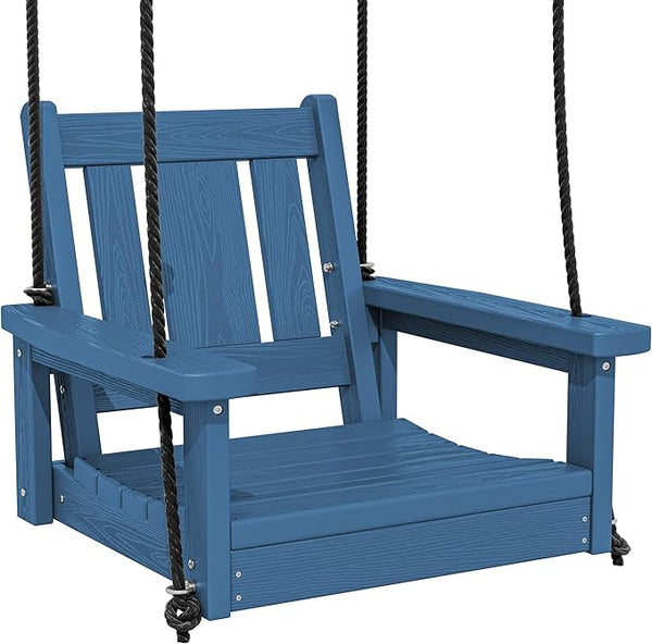 SERWALL HDPE Single Porch Swing, Heavy Duty Single Person Swing Chair with 2 Polypropylene Hanging Ropes - Photo 1