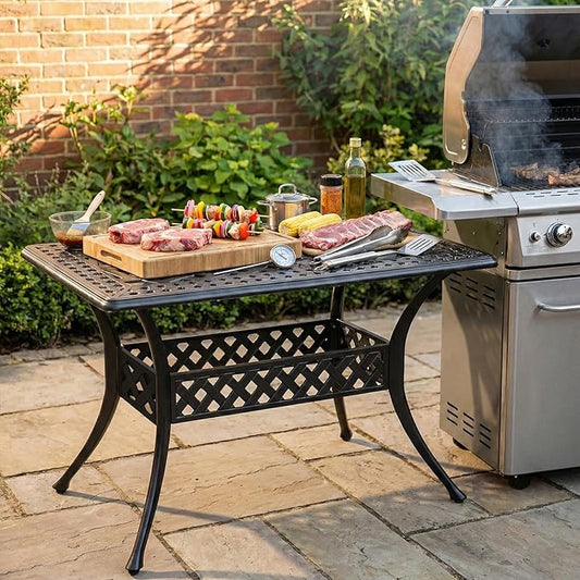 VIVIJASON 42" x 24" Cast Aluminum Outdoor Dining Table, Narrow Rectangular Bistro Table for Small Balcony, Rust Proof & Weather Resistant Patio Furniture for Backyard, Porch, Garden, Dark Bronze