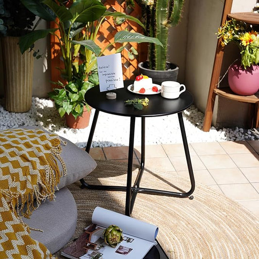 Grand patio Outdoor Side Table, 18-inch Small Round Side Table with Adjustable Feet, Elegant Patio Furniture for Balcony Porch Deck Poolside, Black