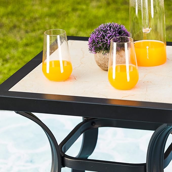LOKATSE HOME Outdoor Patio Bistro Square End Table Dining Tile Top Metal Legs …