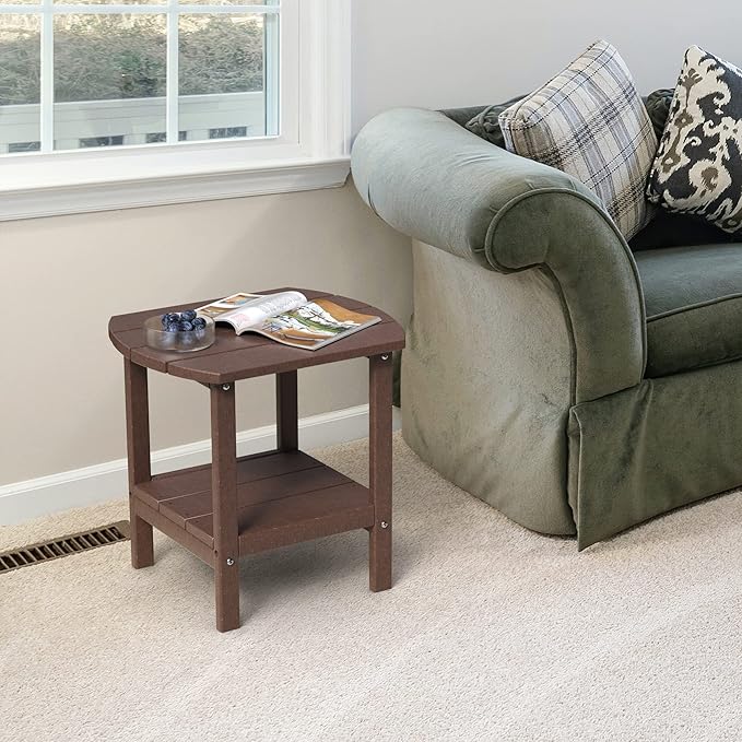 TORVA Patio Adirondack Side Table, Outdoor End Tables All-Weather Resistant HDPE Humidity-Proof Long Time Use for Deck, Lawn,Garden, Porch, Backyard End Table(Brown Color)(2 Tier)