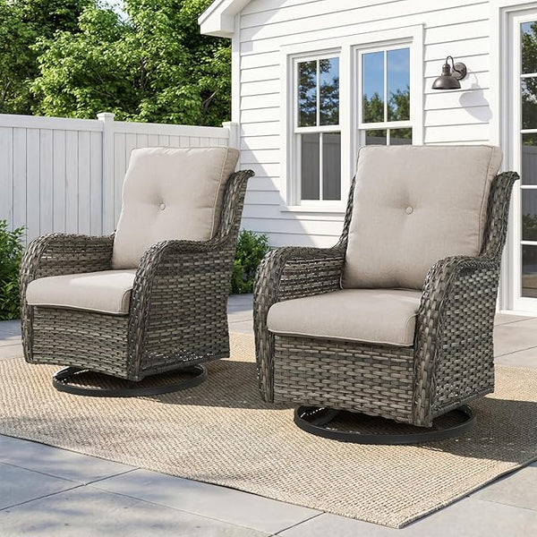 Belord Outdoor Swivel Chairs Set of 2, Patio Wicker Rocker Chairs, All Weather Patio Conversation Furniture Set - Photo 1