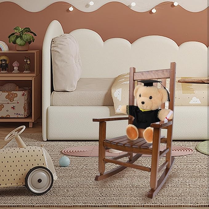 Kids Rocking Chair for Toddler and Children Comfy Recliner Wooden Rocker for Baby Girls Outdoor Lounge for Age 6-10 Indoor Anti-Tip Design Safe & Sturdy Brown