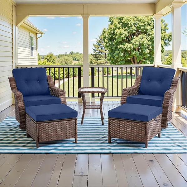 Belord 5 Piece Wicker Patio Furniture Set with Ottoman - High Back Outdoor Swivel Rocker Glider Chairs with Glass Top - Photo 1