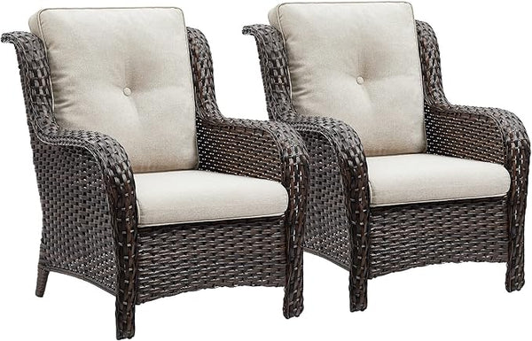 Rilyson Outdoor Wicker Patio Chairs Set of 2: Rattan Dining Chairs Porch Chairs Outdoor Club Chairs with high Back and - Photo 1