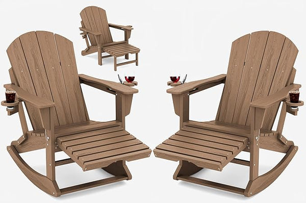 KINGYES Adirondack Rocking Chair Set of 2, Brown - Photo 1