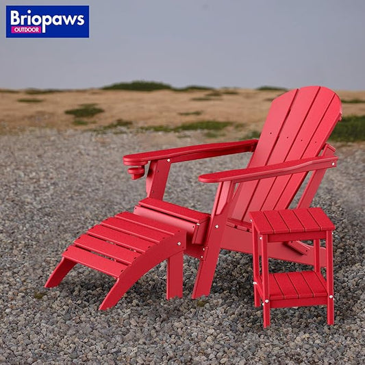 BRIOPAWS Outdoor-Side-Table | Small | HDPE Plastic | Patio End-Table | 2-Shelf Adirondack Outside Tables | All Weather | for Poolside Front Porch Indoor Living Room | 14" x 13" | Red