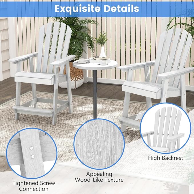 Giantex Tall Adirondack Chair Set of 4, HDPE Outdoor Bar Stools with Armrests, 4.5” Wide Footrest, Patio Adirondack Barstools, All-Weather Balcony Chairs for Poolside, Garden, Backyard (White)