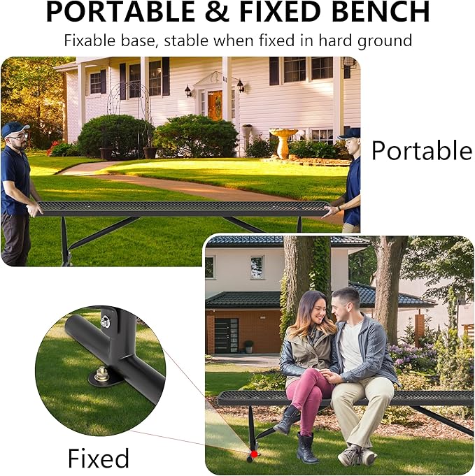 8FT Metal Park Bench for Outside, All-Weather Thermoplastic Coating Outdoor Bench with Anchor, Commercial Heavy Duty Benches for Shopping Malls, Stores, Parks, Patios, Decks, Black