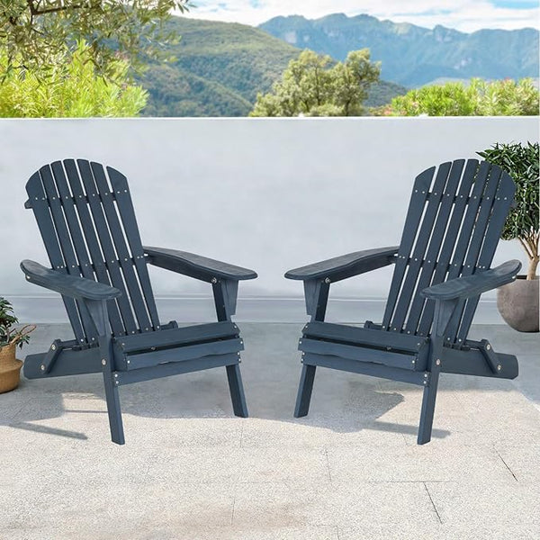 Folding Adirondack Set of 2, All-Weather Lawn Chairs With Wide Armrest, Solid Wood Outdoor Patio Set for Fire Pit - Photo 1