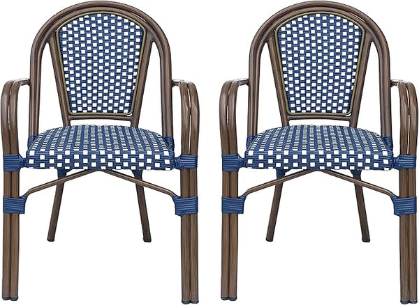 Christopher Knight Home Brianna Bistro Chairs, Navy Blue + White + Brown Wood - Photo 1