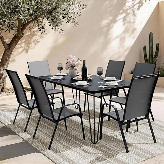 JEAREY Patio Dining Chairs Set of 6, Outdoor Stackable Dining Furniture Set, All Weather Dining Set for Lawn, Garden, Backyard, Poolside, Grey