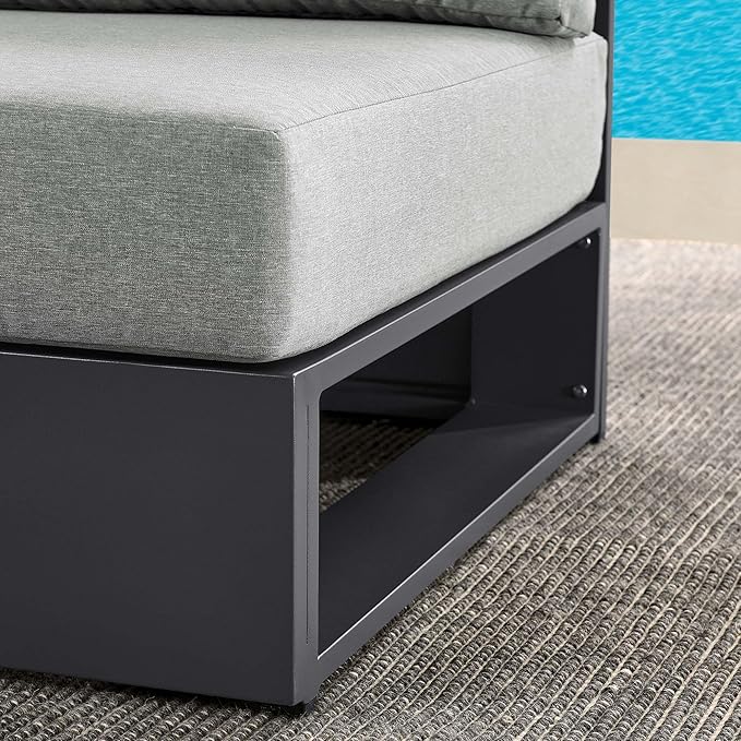 Modway Tahoe Aluminum Armless Patio Gray Modular Weather-Resistant Cushions-Perfect as Club Outdoor Lounge Chair
