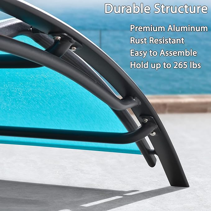 PURPLE LEAF Patio Oversized Chaise Lounge with 15FT Umbrella Outdoor Lounge Chair Beach Pool Sunbathing Lawn Lounger, Base and Side Table Included, Turquoise Blue