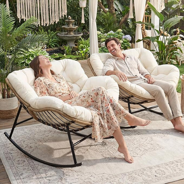NICESOUL Outdoor Rocking Papasan Chair Set of 2 with Cushions, Comfy Oversized Padded Rockers - Photo 1