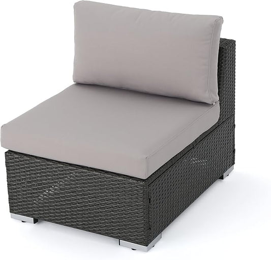 Christopher Knight Home Santa Rosa Outdoor Wicker Armless Sectional Sofa Seat with Aluminum Frame and Water Resistant Cushions, Grey / Silver