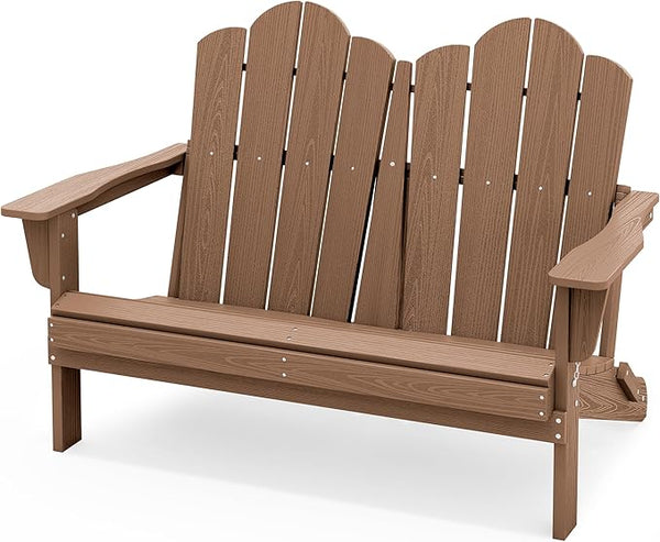 SERWALL Folding Adirondack Bench, HDPE All-Weather Adirondack Loveseat, 660 lbs Capacity - Photo 1