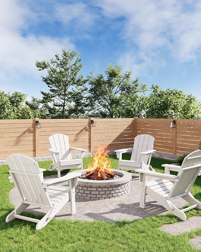 GAOMON Foldable Adirondack Chair (1 Pack), HDPE All-Weather Outdoor Patio Chair, Oversized Lawn Chair for Garden Backyard Poolside, 380 Lbs Capacity, White