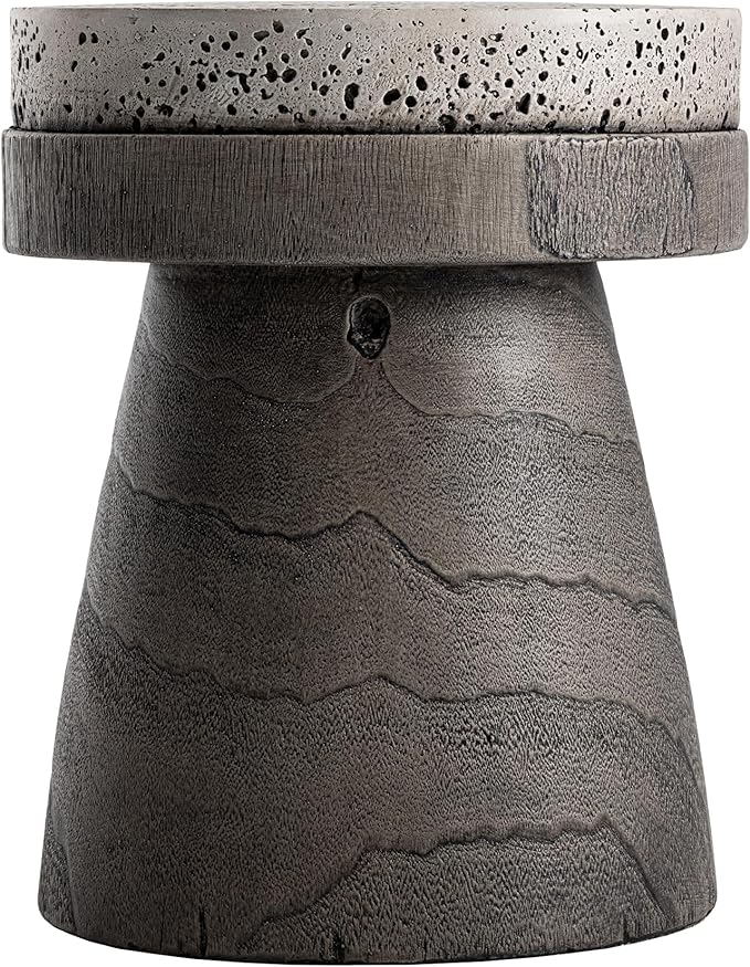 HOMPUS Outdoor Side Table with Imitation Terrazzo Desktop - Lightweight Mushroom Shape End Table, MgO Patio Accent, Unique Plant Stand, Concrete Coffee for Indoor Outdoor Use, Grey