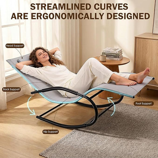 Zero Gravity Rocking Chair Lightweight Lounge Chair Recliner with Detachable Pillow for Patio, Lawn, Pool, Outdoor Home Furniture, Grey