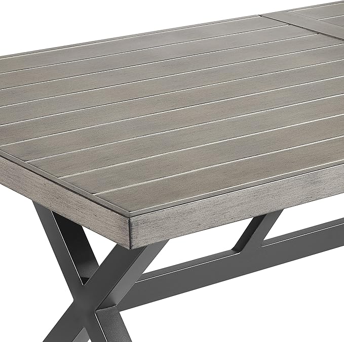 Ulax furniture Outdoor Patio Dining Table - 82" Rectangular Dining Table with Wood-Like Finish, Ideal for Garden, Porch, Backyard Picnics