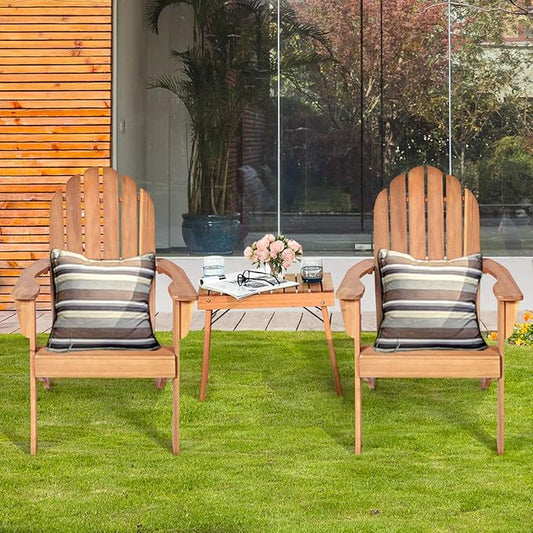 Giantex Adirondack Chairs with Table, 3PCS Wooden W/Two Lounger Chairs with One Side Table for Yard, Patio, Garden, Poolside and Balcony Outdoor& Indoor Adirondack Chairs with Table Set