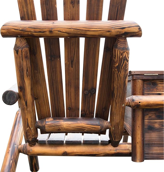 Outsunny Double Wooden Adirondack Chair with Ice Bucket, Outdoor Loveseat with High Backrest, Smooth Armrest, Rustic Brown