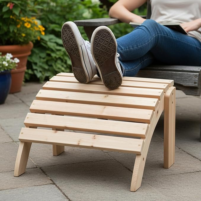 Shine Company Classic Wood Adirondack Chair Ottoman, Natural