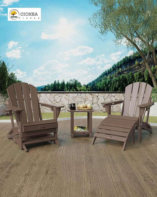 Ciokea Adirondack Outdoor Side Table, 2-Tier Sturdy Patio End Table Weather Resistant, Morden Side Table for Patio, Pool, Porch, Brown
