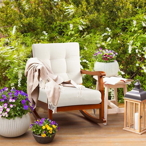 Outdoor Wood Rocking Chair with Detachable Cushions - Photo 1