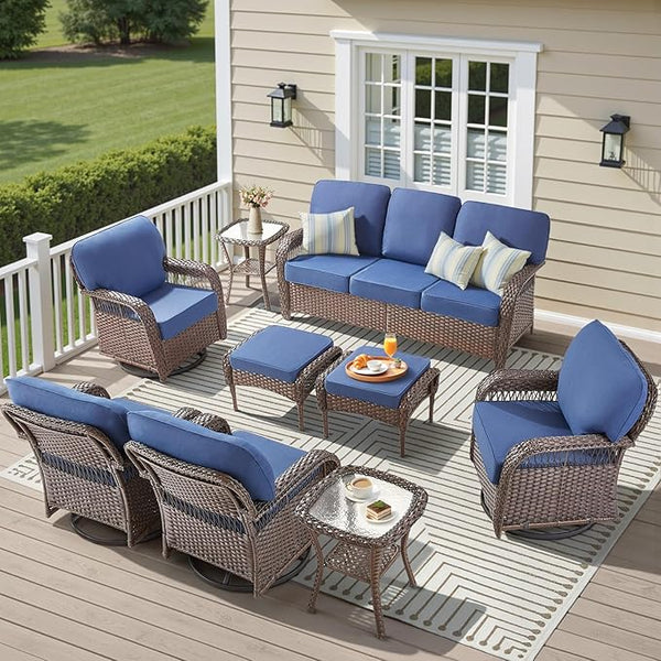 9 Pieces Patio Furniture Set Swivel Chairs - Photo 1