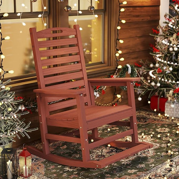 Classic Outdoor Rocking Chair Set of 1, HDPE Patio Rocking Chairs with Slat Back & Wide Armrests - Photo 1