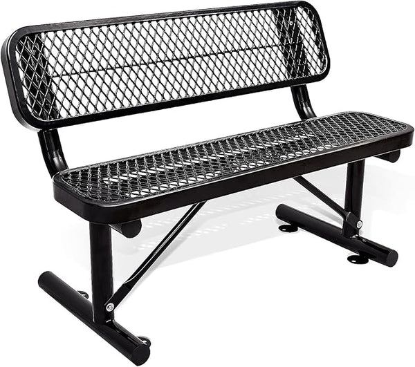 4FT Heavy Duty Park Bench with Back Portable Frame, Outdoor Metal Park Bench with Backrest, Steel Mesh Outdoor Bench for Garden, Lawn, Patio, Porch, Park, Yard (BLACK, 48" D x 23.2" W x 32.5" H)