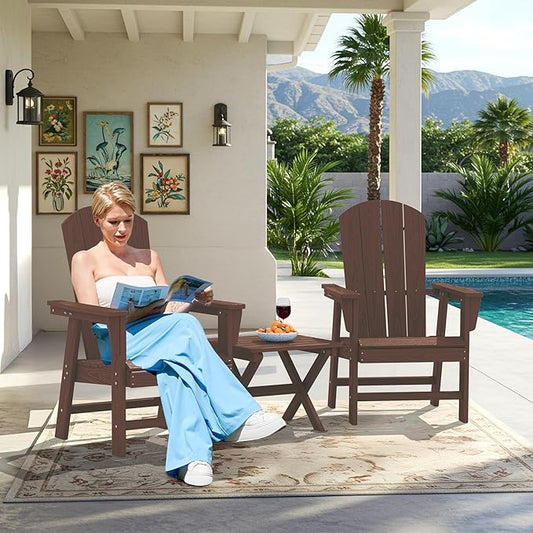 SERWALL Outdoor Adirondack Dining Chair Set of 2, All Weather HDPE Patio Chairs, Coffee