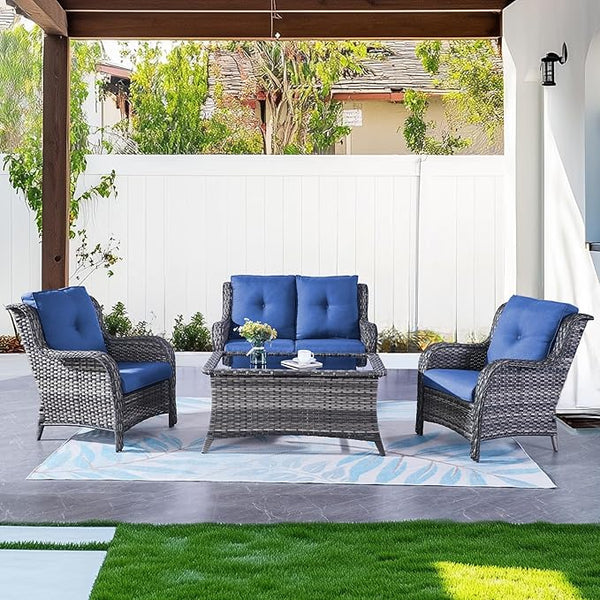 Belord Wicker Furniture 4 Pieces Outdoor Patio Furniture Set Patio Loveseat Sofa Set with Wicker Chairs and Coffee Table - Photo 1