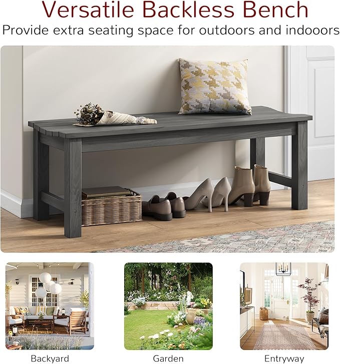 Stoog Outdoor Bench, 2-Person Outdoor Dining Bench, All-Weather HIPS Garden Bench for Patio, Backyard, Porch, and Entryway, Grey
