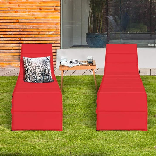 Tangkula Outdoor Chaise Lounge Chair, 5-Position Adjustable Rattan Recliner Chair w/Cushioned Seating and Adjustable Feet, Multifunctional Couch Furniture for Garden, Patio, Poolside (2, Red)