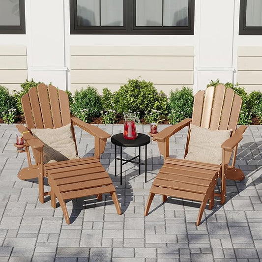 Costaelm Adirondack Chair Footrest Foldable Ottoman, Folding Ottoman Outdoor Foot Rest for Patio Waterproof, Adirondack Ottoman Outdoor, Teak