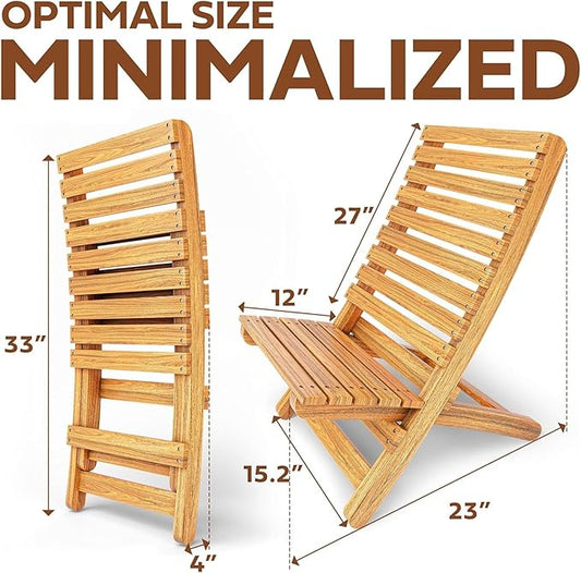 Melino 2PCS Wooden Folding Chairs, FSC Certified Acacia Low Profile Adirondack Chairs, Wood Folding Chair for Outdoor, Patio, Porch, Pool, Backyard, Garden, Balcony and Deck - Natural - Pair