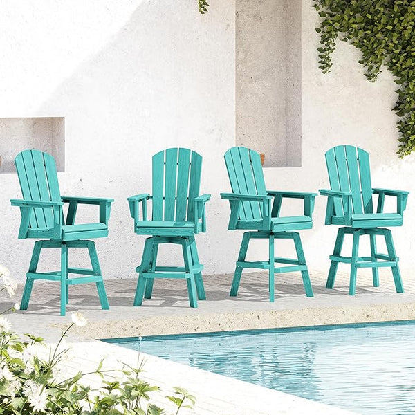SERWALL Swivel Adirondack Bar Chairs Set of 4, HDPE Outdoor Swivel Barstools Chairs Set of 4 for Bistro, Poolside - Photo 1